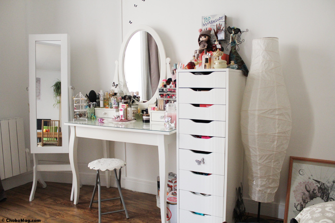 Coiffeuse-Armoire de maquillage rose avec miroir, coiffeuse, commodes pour  chambre à coucher, meubles de chambre